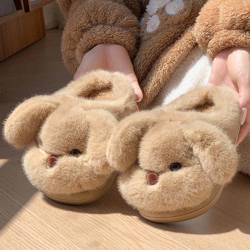 Fashion 2025 Cute Fluffy Puppy Slippers Women Lovely Indoor House Warm Cotton Slippers Woman Comfortable Soft Plush Winter Slides Shoes