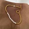 316L Stainless Steel Simplicity Vintage Irregular Shaped Imitate Pearl OT Buckle Chain Bracelets For Women Fashion Jewelry Gift