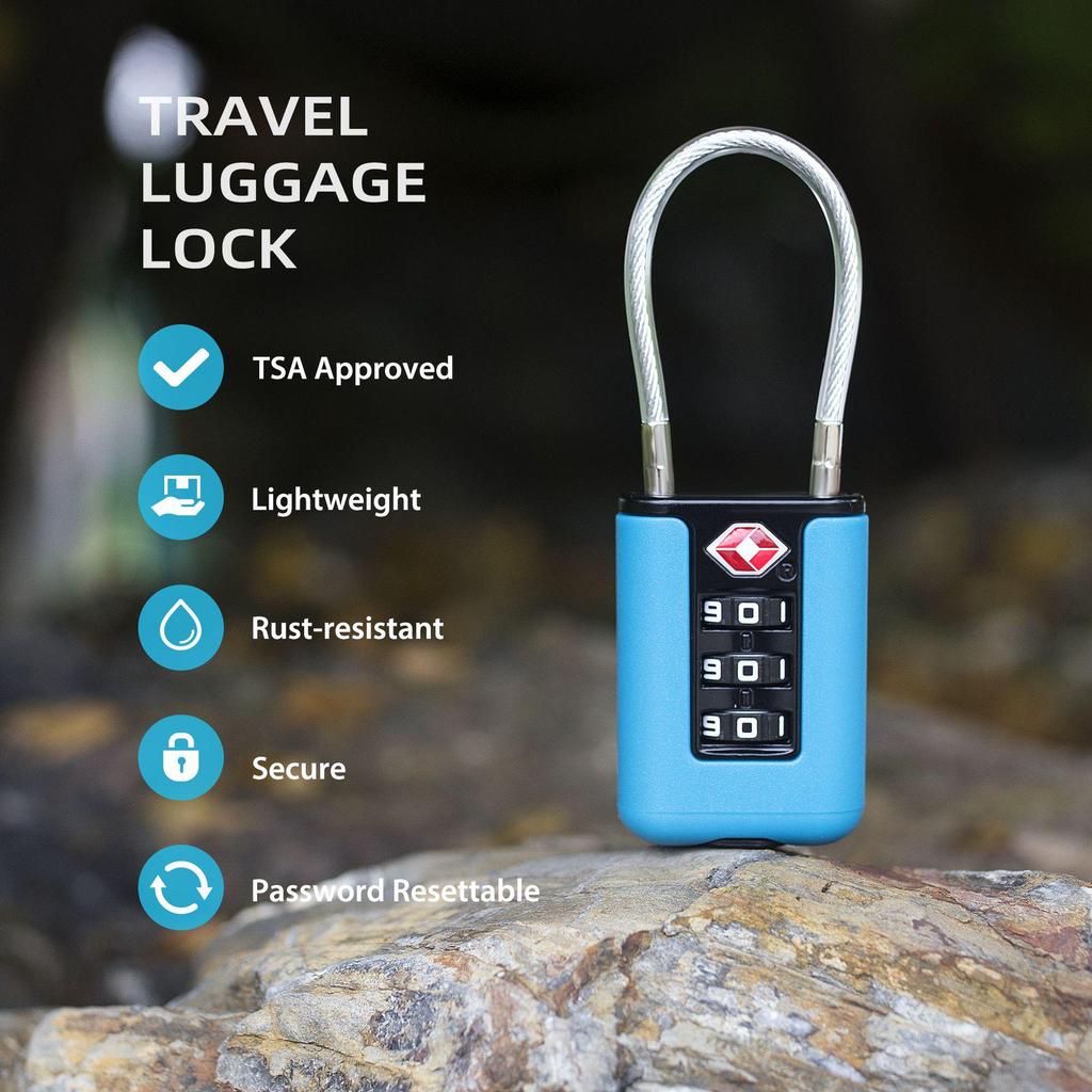 Portable TSA Zinc Alloy Combination Lock with Steel Cable for Luggage