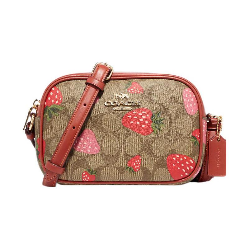 

COACH Jamie 18 Classic Presbyopia Strawberry Print Zipper Closure Canvas and Leather Crossbody Bag Small Women s Brown коричневий