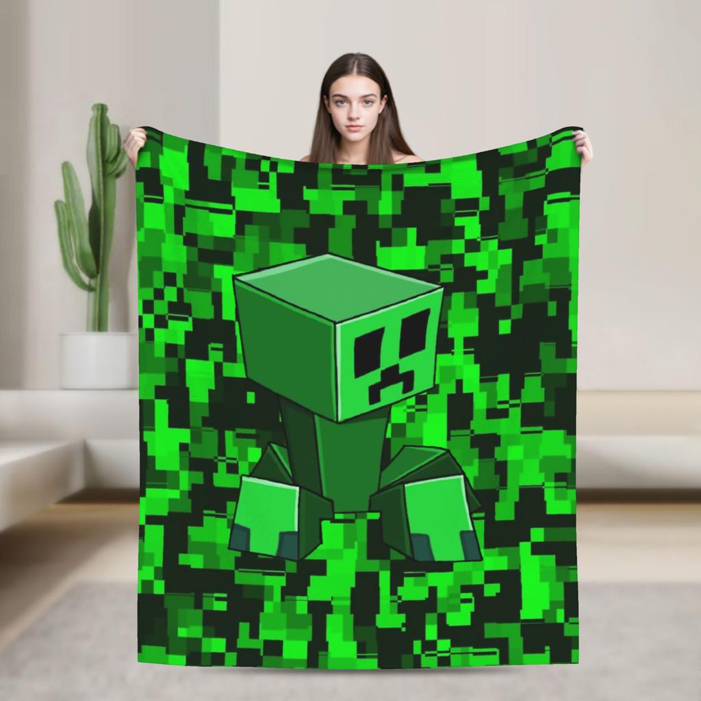 Knitted Blankets My M-Miners Flannel Lightweight Thin Throw Blanket Creepin It Real Pixel Game Crafts for Bedroom Sofa Bedspread