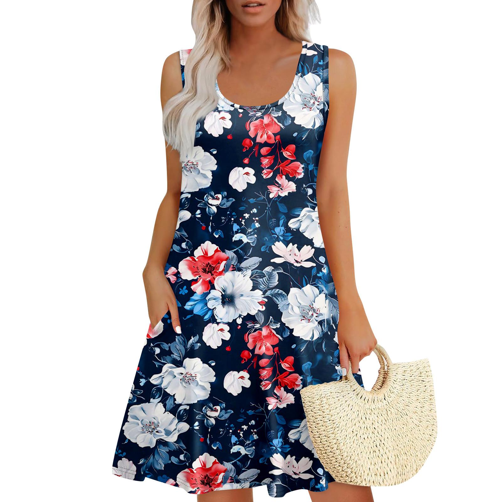 

Женское летнее повседневное платье U-образного кроя с завязкой и карманом, популярное цветочное платье с принтом XL