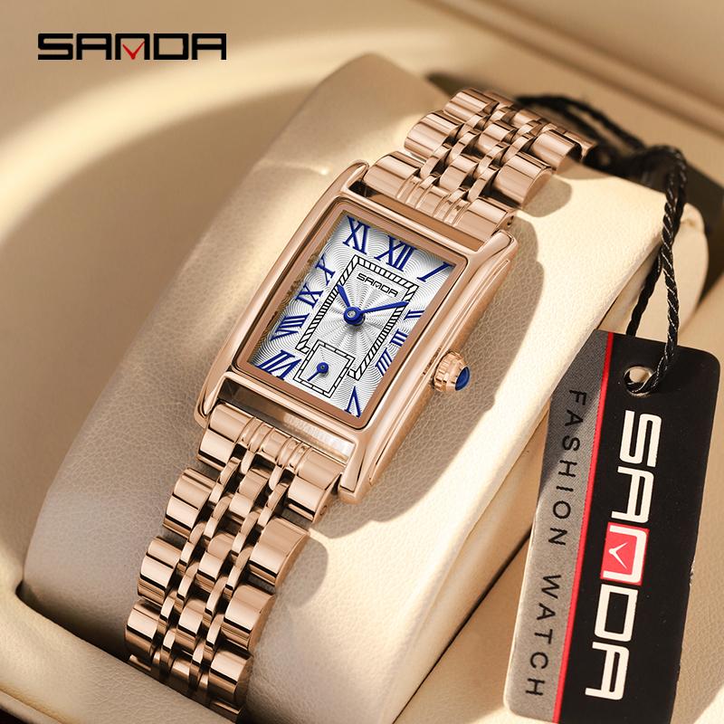 SANDA Top Značka Módny Elegantný Dizajn Obdĺžnikový Ciferník Vodotesný Kožený Quartzový Strojček Business Šaty Dámske Hodinky Nové Horúce