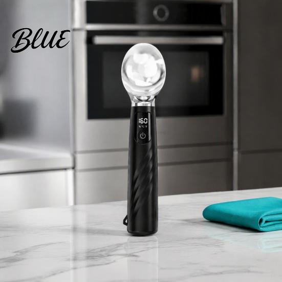 Robuster Zinklegierungs-Löffel für gefrorenes Eis mit LED-Anzeige, wiederaufladbarer, selbstwärmender Löffel, zum Servieren von Gelato für hartes Eis, ergonomisches Dessert