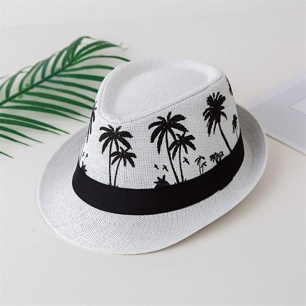 (One Size, Creamy) Men Fedora Hat Tree/Webbing Pattern Panama Jazz Cap Summer Outdoor Sun Protection Sun Hat