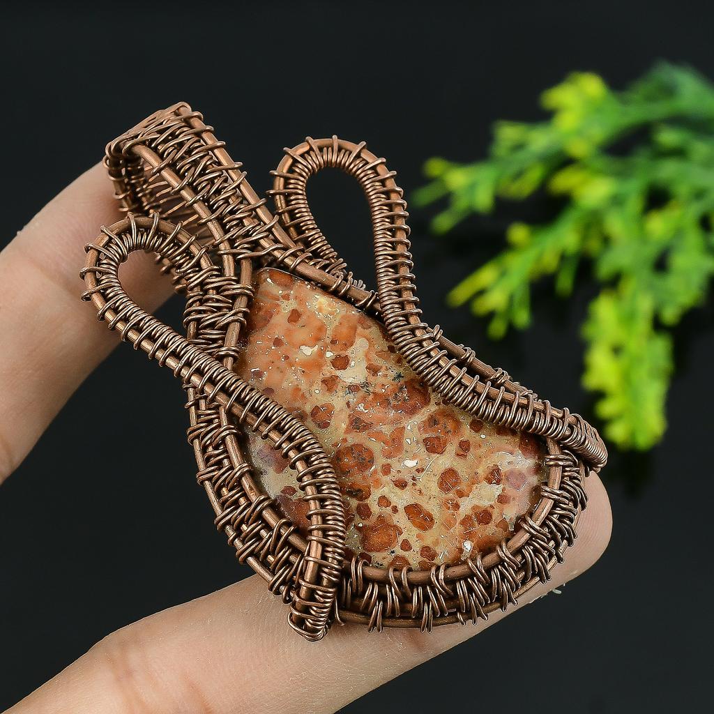 Limestone In Garnet Handmade Copper Wire Wrap Jewelry Pendant 2.5 W3c17