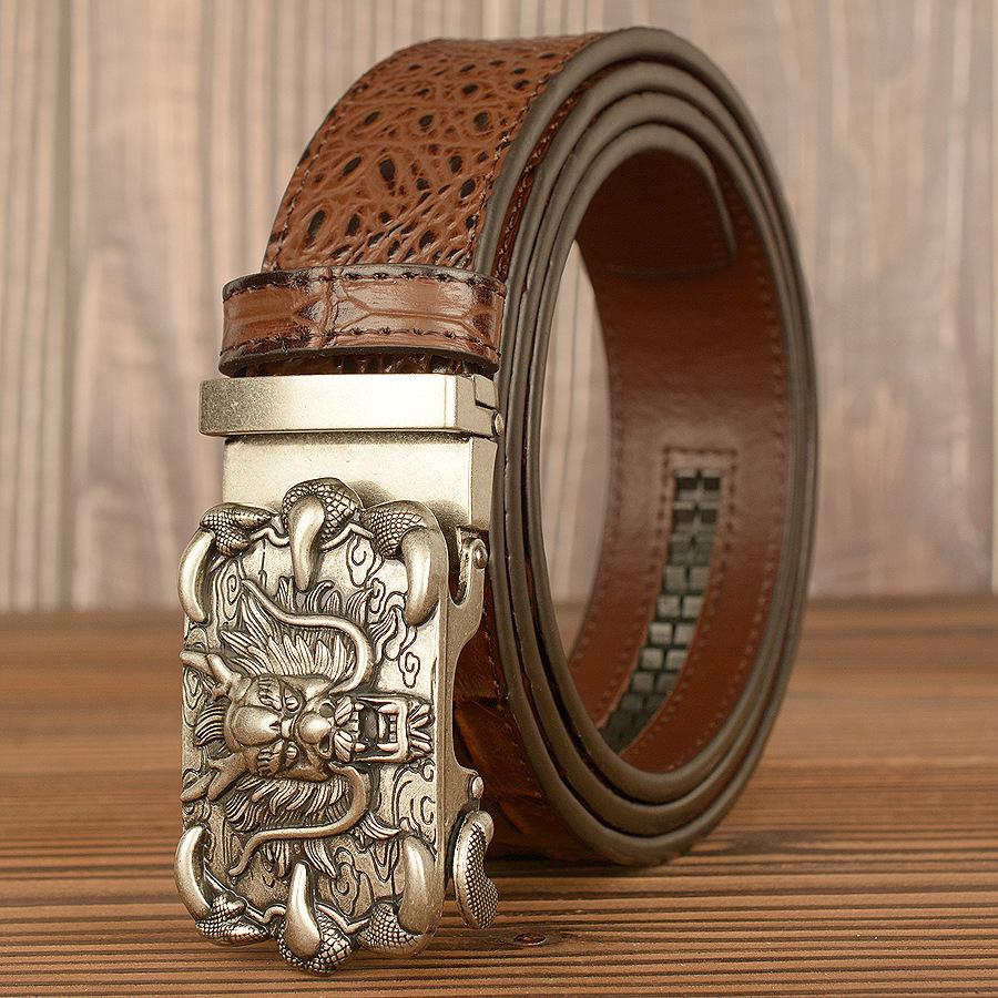 Crocodile Pattern Men's Cowhide Belt Personality Faucet Retro Dragon Claw Automatic Buckle Leather Belt Pant Belt