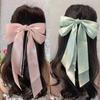 Clips de păr cu fundă șifon Femei Fundă mare Satin Agrafă de păr Fete Culoare solidă Clips coadă de cal Accesorii de păr Articole de acoperit cap Cadou