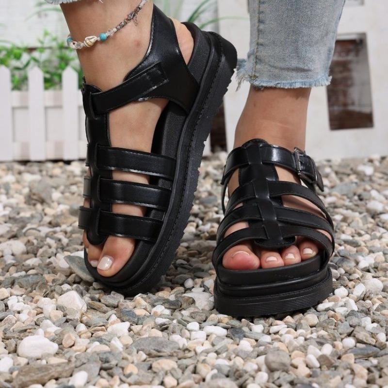 Women Sandals Thick Bottom Flat Roman Strap Beach Shoes for Women Summer 2025 Roman Style Sandals Platform Casual Flats Shoes