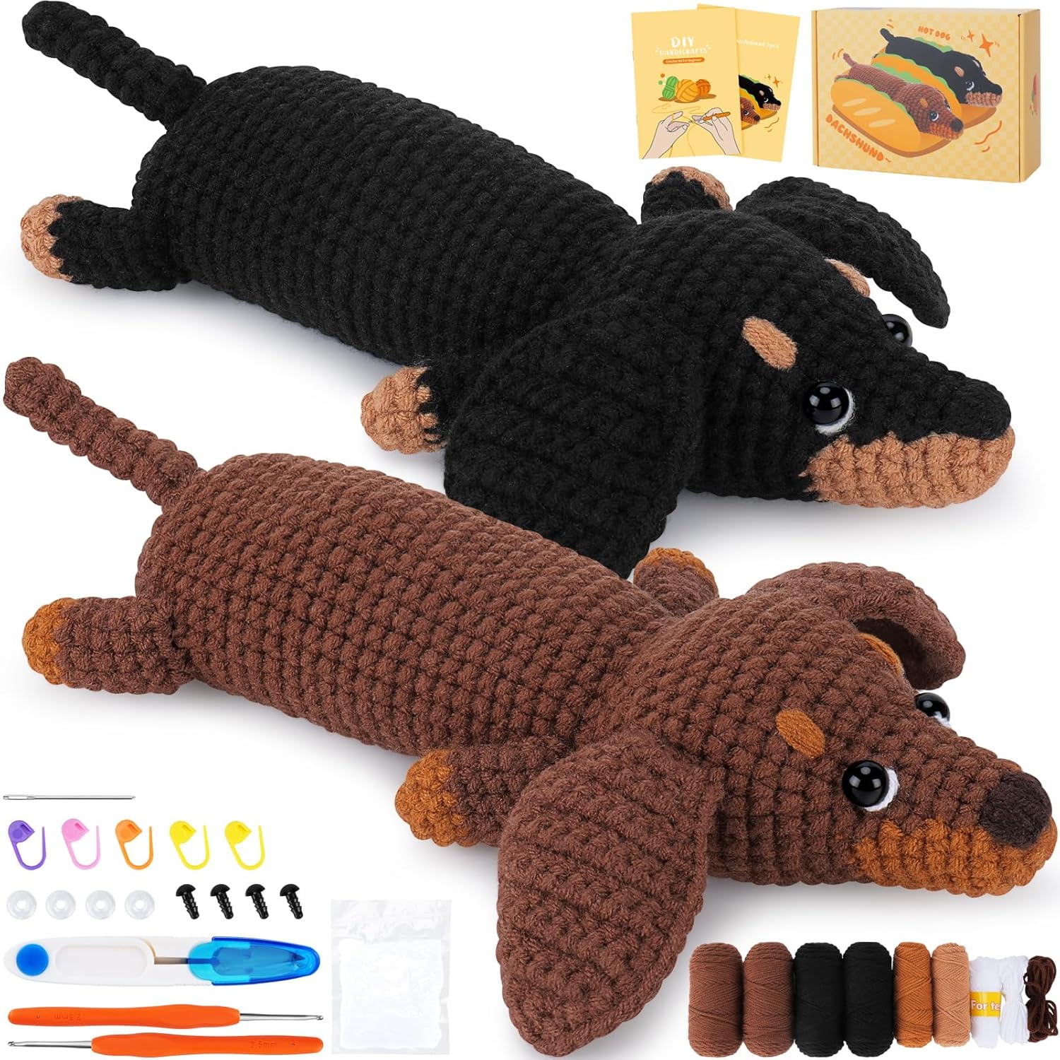 

Crochet Kit for Beginners -2PCS Dachshund Crochet Kit with Step-by-Step Video Tutorials, Learn to Crochet Kits for Adults and Kids, Dachshund Crocheti Pack of 1