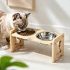Double Elevated Pet Feeding Bowl Wooden Stand with Removable Stainless Steel Bowls for Dog and Cat Food Water Pet Accessories