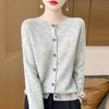 Spring and Autumn's New Wool Cardigan Women's Round-neck Sweater Coat