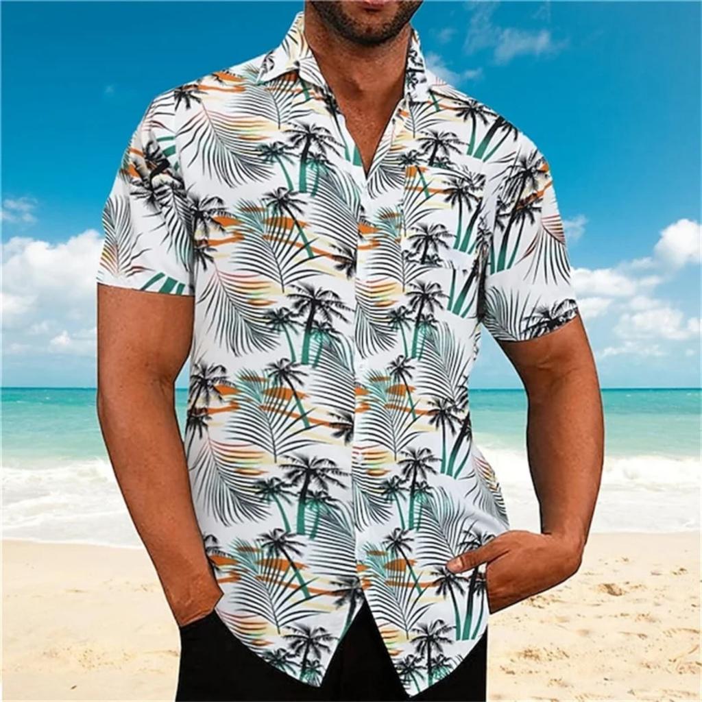 Men's Summer Breathable Plant Print Shirt Hawaiian Seaside Comfortable Short Sleeved Fashionable Design New Model Cool