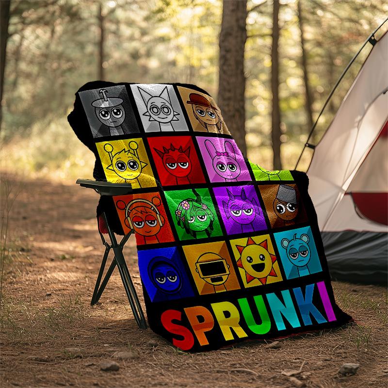 1pc SPRUNKI2 Theme Blanket - Digital Print, Polyester, Cozy for All Seasons, Perfect for Outdoor, Camping, and Travel