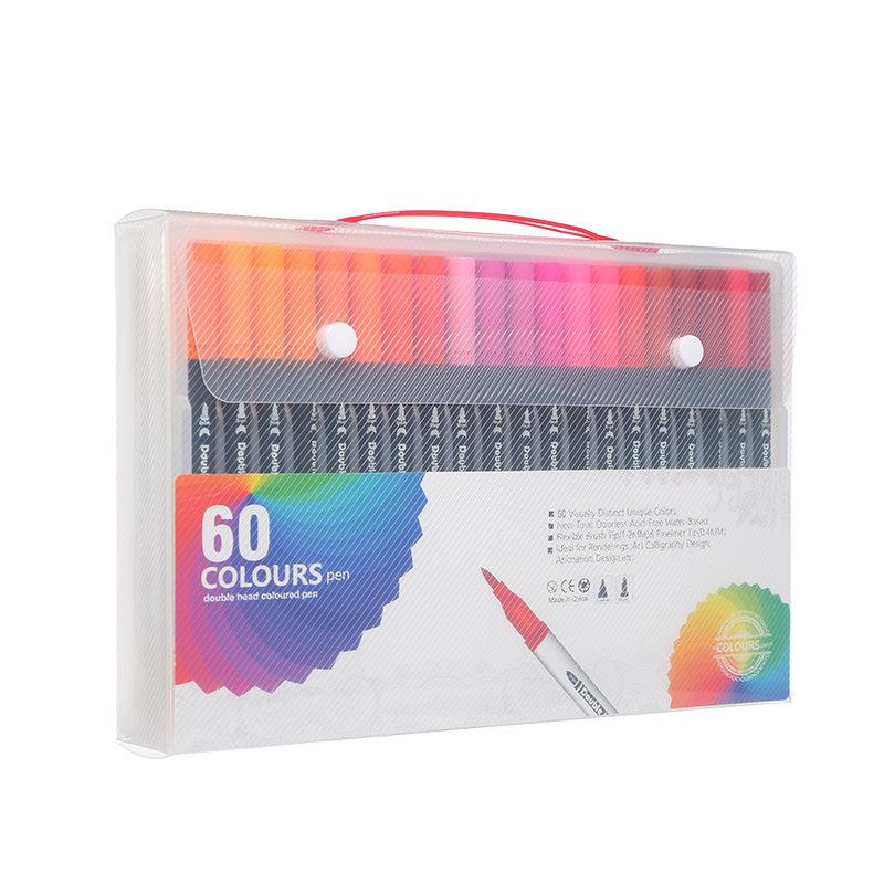 12-60 Colors Double Headed Art Drawing Notebook Pen Painting Pen Color Marker Pen Brush Tip 1-2mm Fine Tip Calligraphy Painting