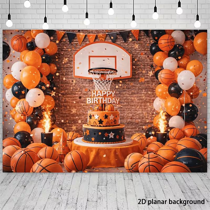 2D Sports Basketball Birthday Backdrop, Brick Wall Background Cloth