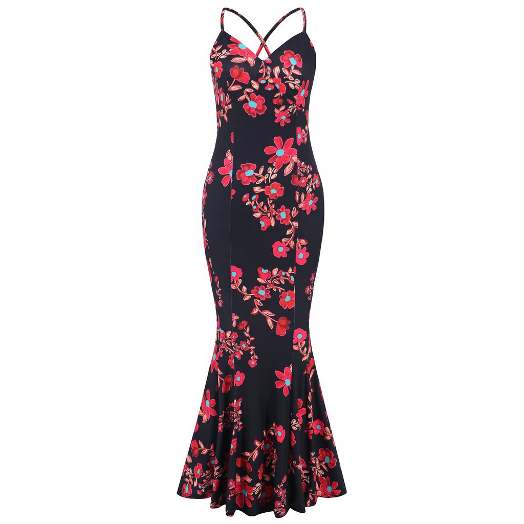 Women Floral Beach Vacation Bodycon Streetwear Maxi Dress Summer Clothes Fishtail Skirt