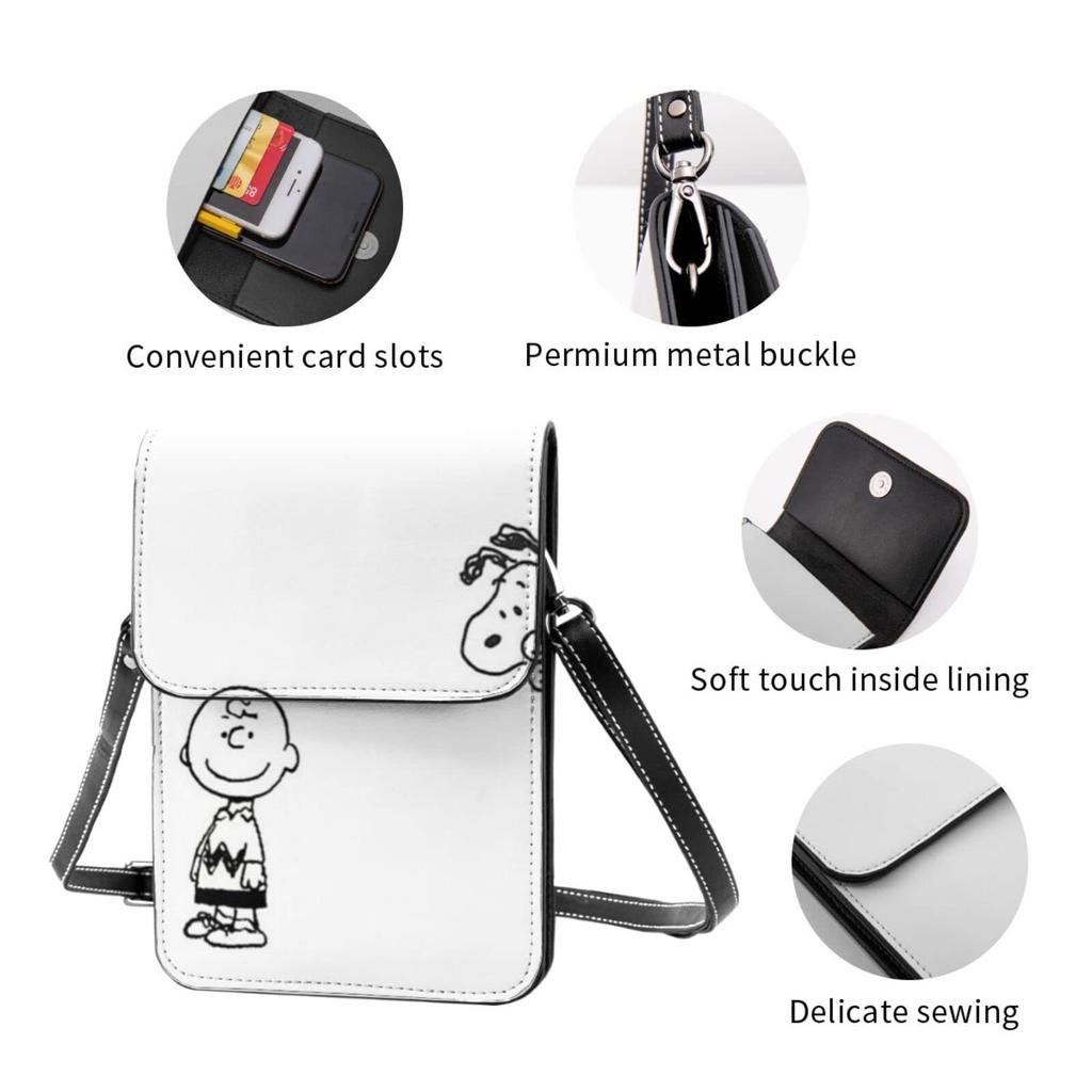 Snoopy Genuine Leather Smartphone Pouch Shoulder and Mini Popular Crossbody Bag [JMI] Bag, Thin, Women's Men's Pouch, Wallet,