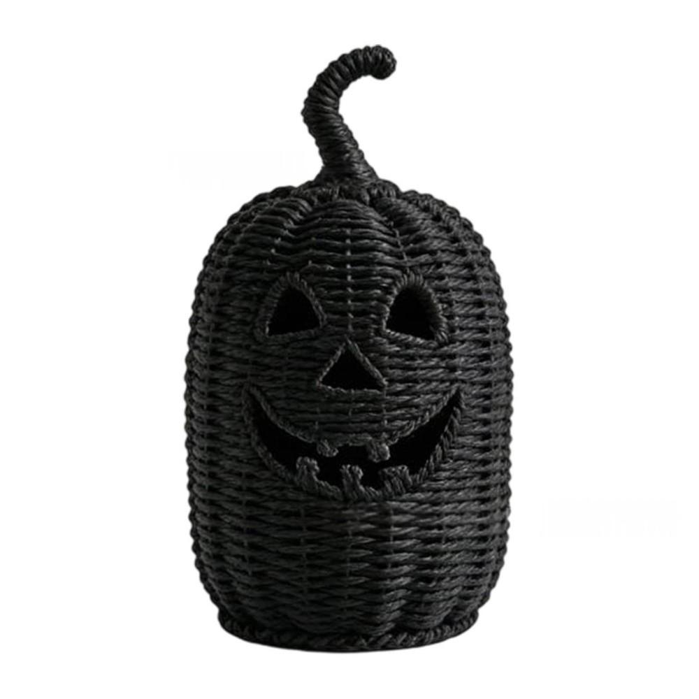 with LED Candle Black Jack-O Lantern Candy Storage Basket  Halloween Decoration