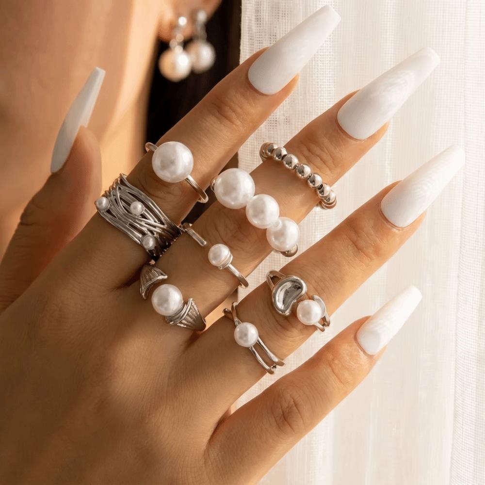 6/8/12 pcs/set Gold Sliver Open Ring Sets Zinc Zinc Alloy Floral Ring Elegant Geometric Baroque Ring Gift
