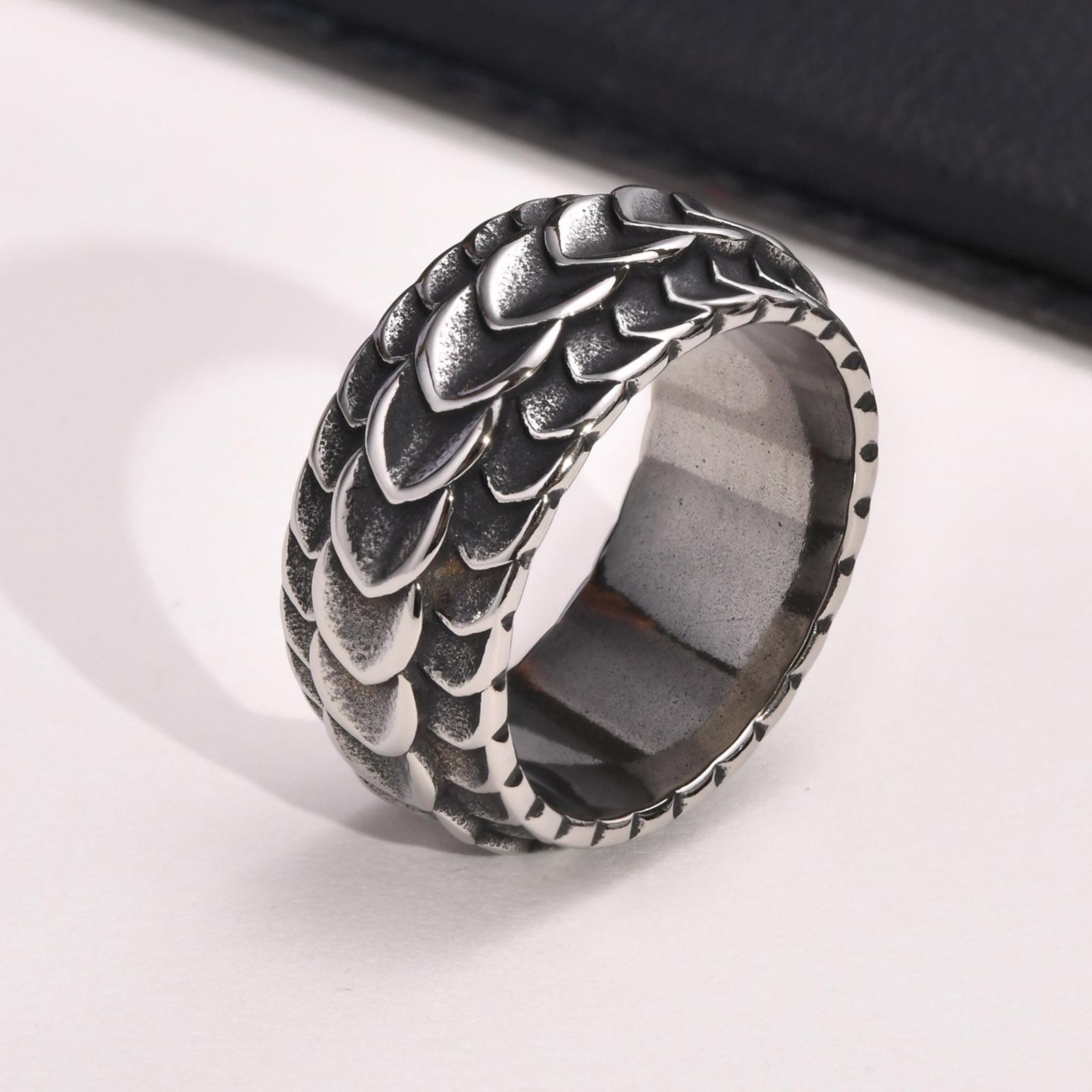 

Dragon Scale Anxiety Ring for Men Cool Stainless Steel Snake Dragon Scales Rings Fidget Ring Silver Color Men Gift 7