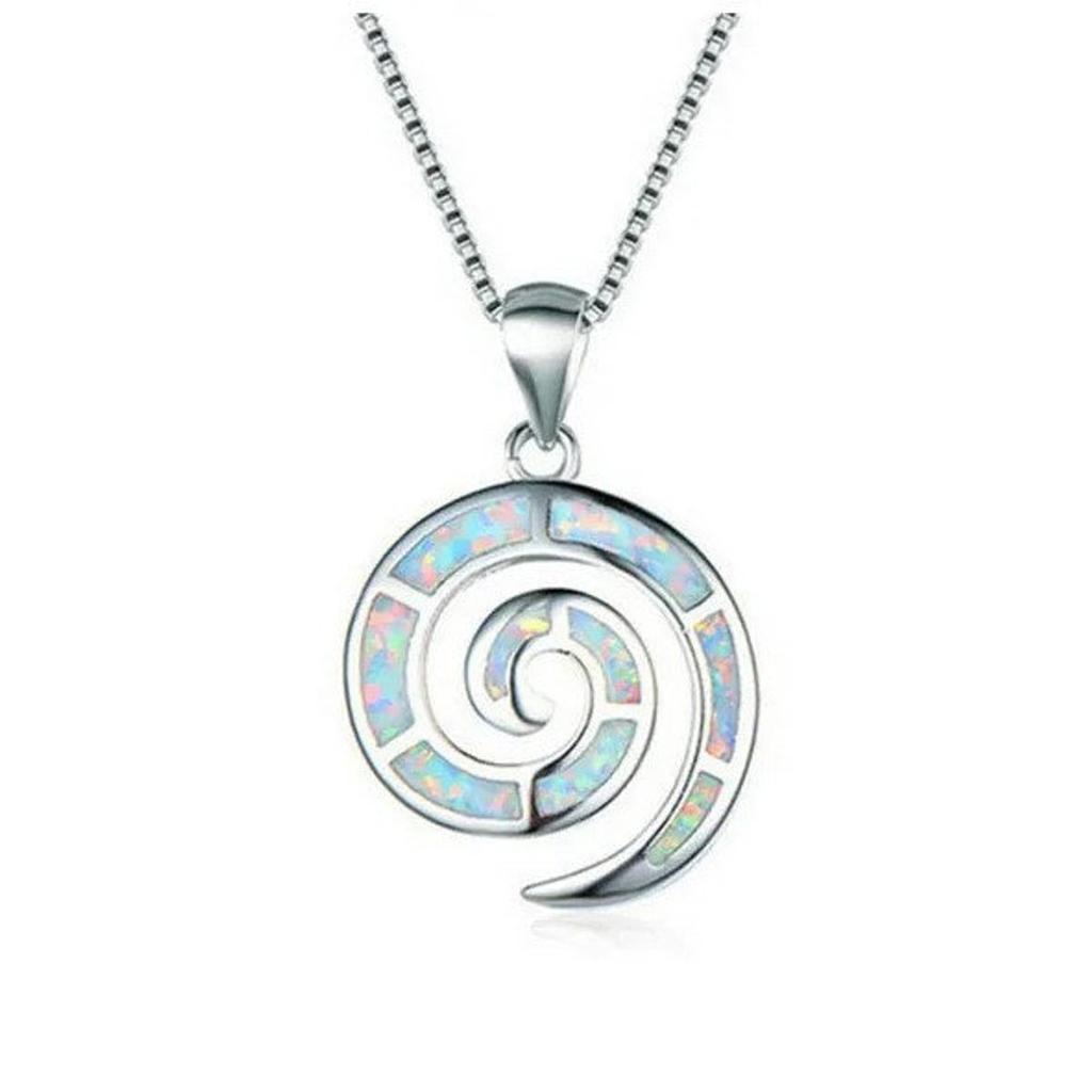 Boho Cute Animal Snail Spiral Design Pendant Necklace For Women Inlay Blue Imitation Opal Necklace Wedding Party Jewelry Gifts