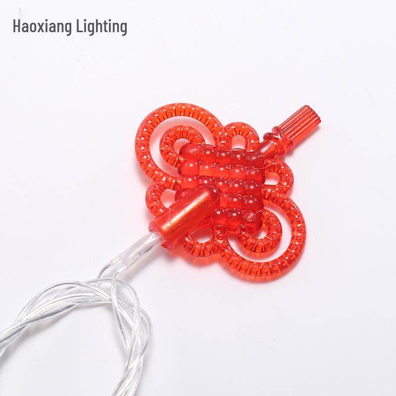 Red Lantern String Lights with Chinese Knots - Outdoor New Year and Lantern Festival Decoration, Flashing Starry Sky LED