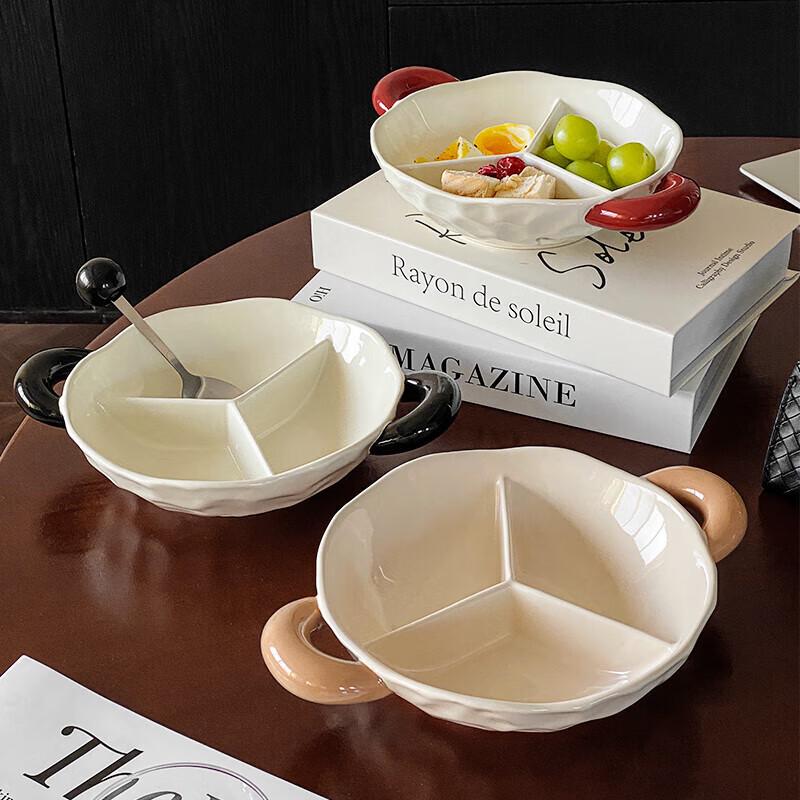 Ceramic Divided Breakfast Plate with Handles