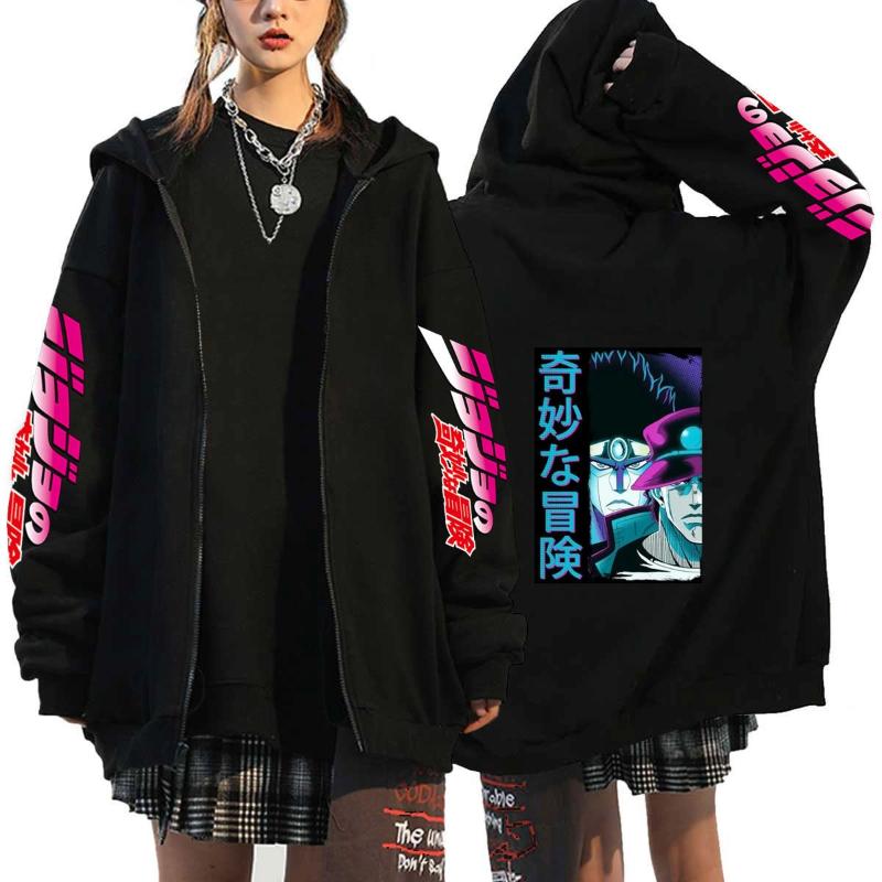 Anime JOJO's Bizarre Adventure Printed Fleece Zipper Hoodie Fall Winter Casual Teen Sports Sweatshirt