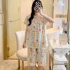 1011 New anti-bump cotton and silk pajamas women's summer ultra-thin short-sleeved trousers cotton and silk set large-size loungewear