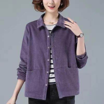 Corduroy Shirt Women's Jacket Short Loose Collared Long Sleeved Top for Women