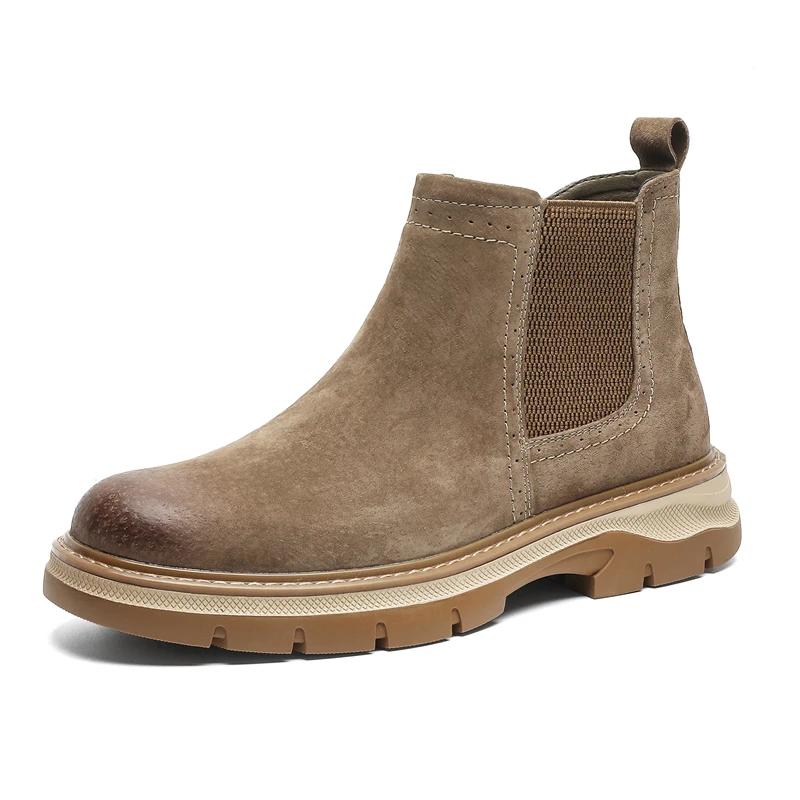 High-quality Comfort Chelsea Men's Boots Nubuck Leather Round Head Business High Top Leather Shoes Outdoor Versatile Ankle Boot