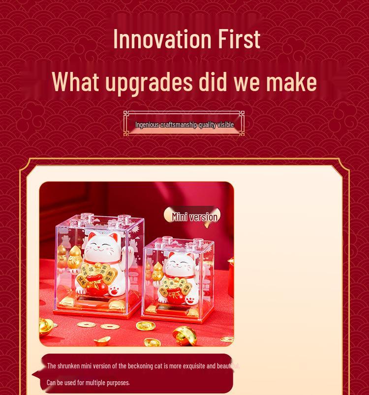 Solar-Powered Waving Lucky Cat Ornament for New Year and Car Dashboard