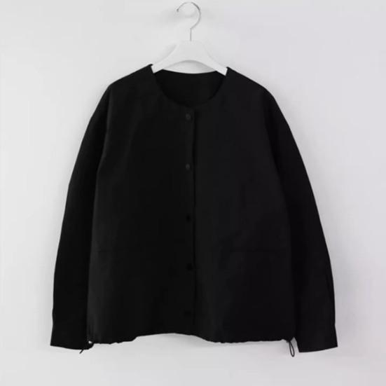 Women Coat Round Neck Long Sleeve Single Breasted Cardigan Solid Color Jacket Coat with Pockets Daily Wear
