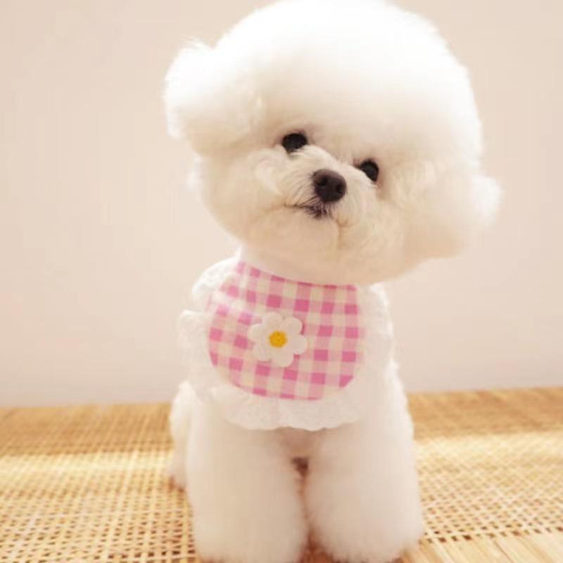 Bavaglino a quadri con fiori per cane, asciugamano per saliva per animali domestici, Bichon Teddy, sciarpa per Pomerania, accessori per gatti