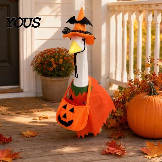 Ghost Goose Costume with Lantern 1 Set Halloween Porch Outfit, Light-up Lantern, Yard Decoration Pumpkin Apparel for 23 Inch Statue Festive Decor Easy