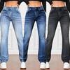 Pantalones vaqueros elásticos de cintura alta para mujer, pantalones rectos ajustados, pantalones vaqueros largos informales para mujer