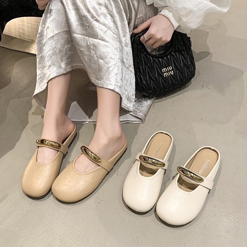 French temperament shallow single shoes women's summer 2025 new Mary Jane soft-soled Doudou shoes one pedal bag head half slippers