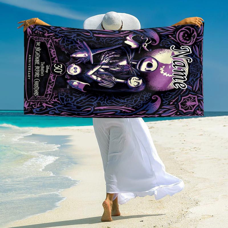 Personalized Nightmare Before Christmas Art Beach Towel Microfiber Beach Towel Thin Absorbent for Beach Swimming Yoga Bath Sports. 0910234