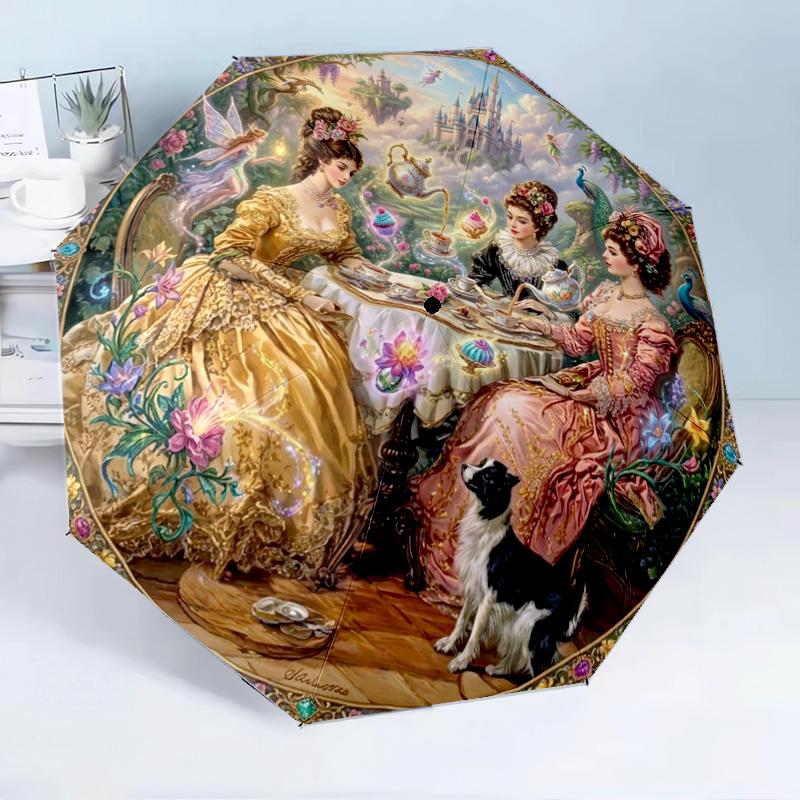 Victorian Tea Party Scene 8-Frame for Travel, camping, Casual Lightweight Portable Umbrella, Essential for every family Holidays Birthday Gift
