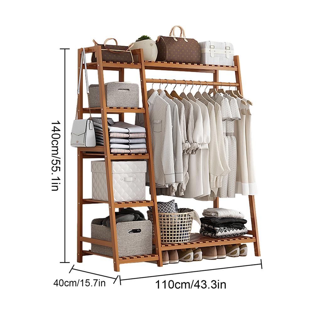Floor Garment Rack Home Standing Clothes Shelf with Multi Layers Multi-Function Laundry Organizing Rack for Living Room Bedroom