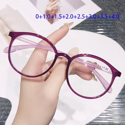 Gafas de lectura ultraligeras con luz azul para mujer, elegantes, redondas, moradas, para presbicia, gafas de lectura antifatiga, lupa