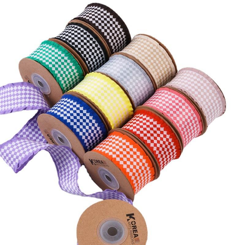 High Quality Black Border Stereo Double-Color Checked Fabric Ribbon Luxury Bow Hair Accessories and Gift Wrapping DIY Ribbon
