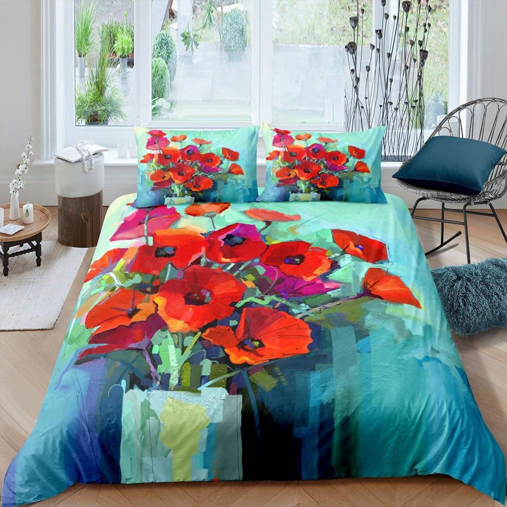 Rose Floral Duvet Cover Blossom Flowers Sunflower Bedding Set Fruit Comforter Cover Oil Painting Bedspread Cover Full King Size