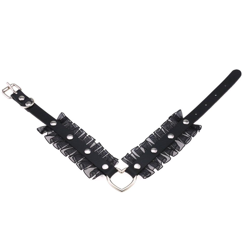 Lace Ruffle Heart Choker Necklace Gothic PU Leather Collar for Women Harajuku Jewelry