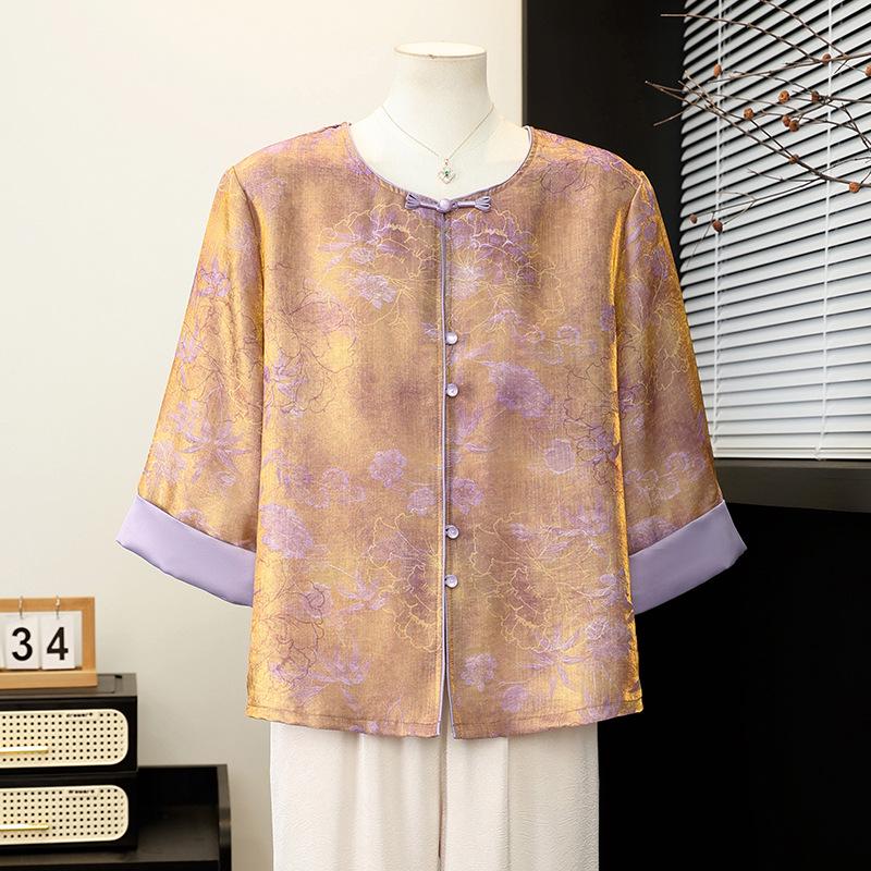 Fashionable Chinese Style Spring/Summer Jacket for Middle-aged and Elderly Women - 2026 Three-Quarter Sleeve Top