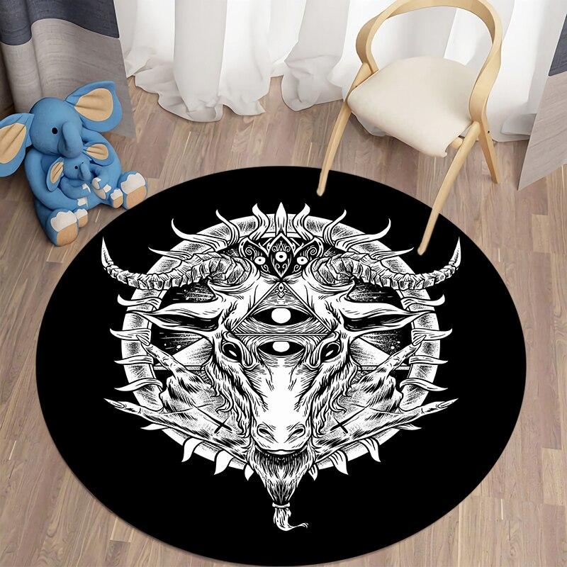 Satan Pattern Round Carpet HD Printing for Living Room Rugs Bedroom Mat Kitchen Carpet Doormat Non-Slip Children Flannel Carpet