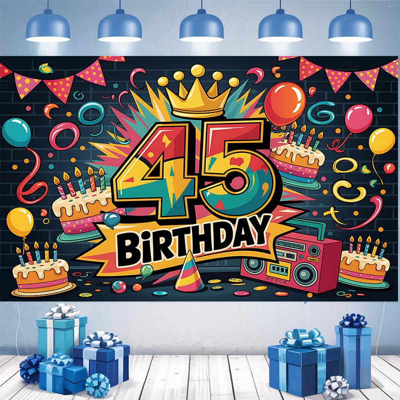 2D plane polyester fiber colorful 45th birthday celebration background fabric interior and exterior decoration