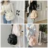 Korean Style Drawstring Fitness Bag Solid Color Bucket Bag Swimming Nylon Crossbody Bag  Women