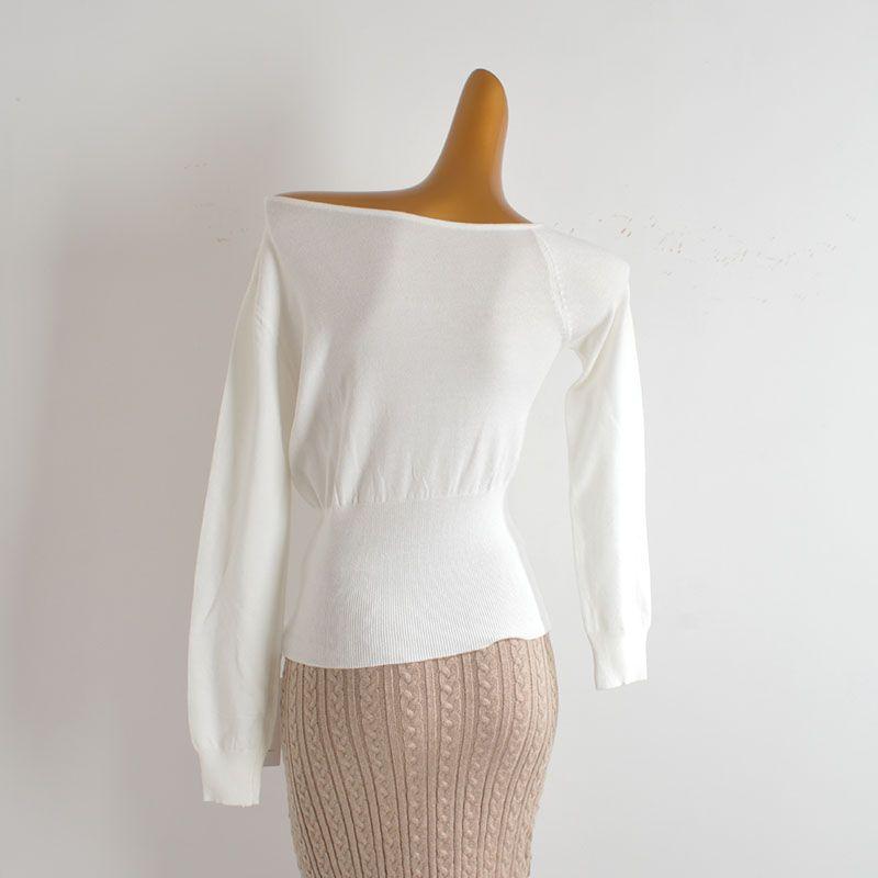 Pure Desire Style Sexy Stylish Oblique Shoulder Long Sleeves Knitwear Women's Autumn New Arrival Silm Inner Bottoming Shirt Tops Tide